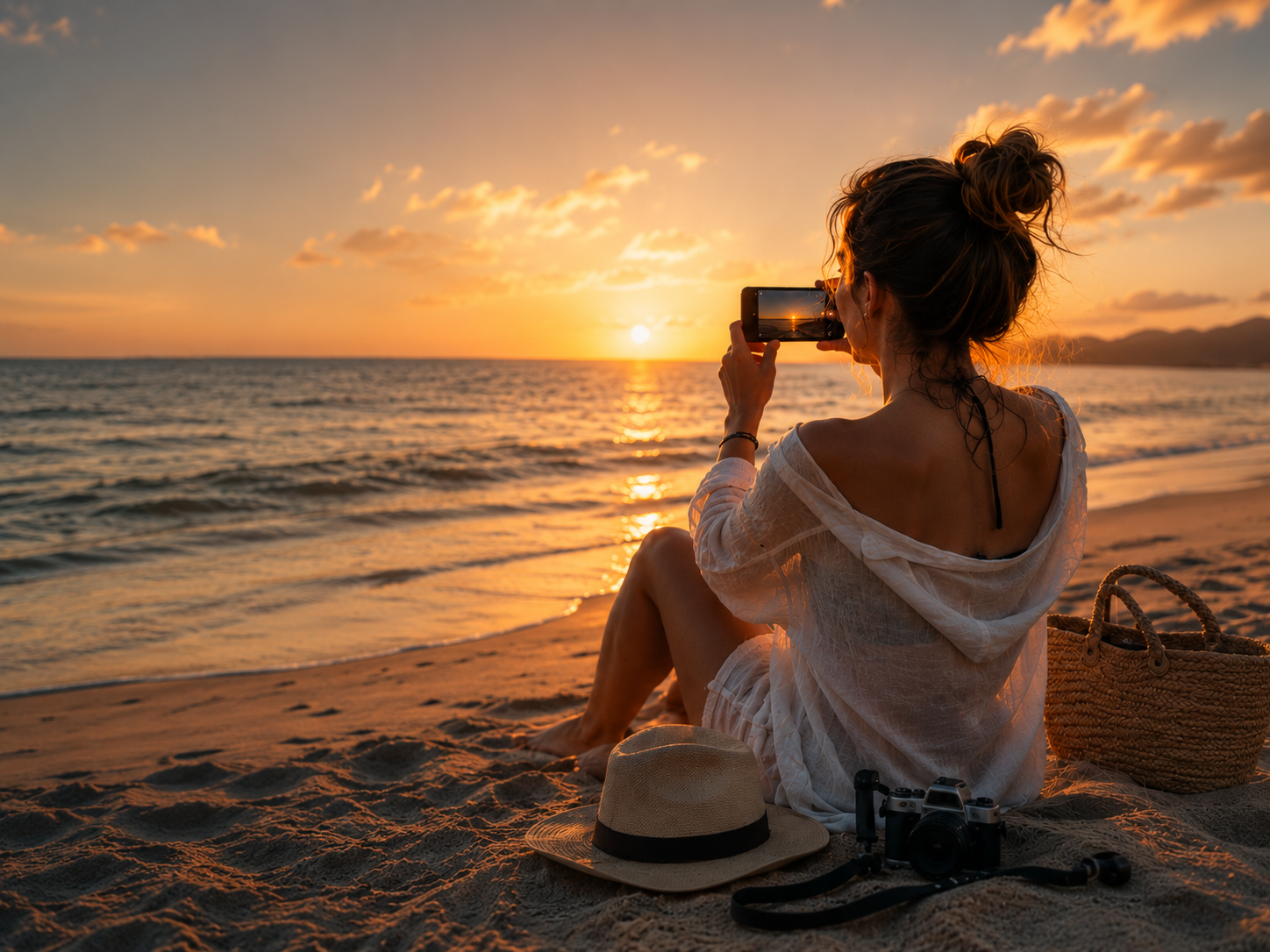 Creadora de contenido al atardecer